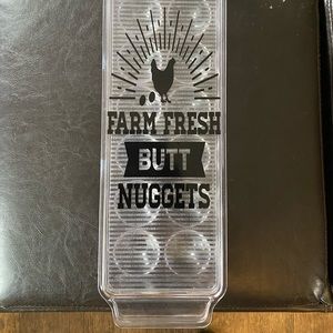 “Farm fresh butt nuggets” Clear plastic egg container